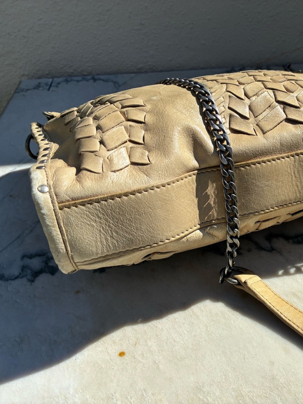 Rebecca Minkoff Woven Leather silver Chain Shoulder Bag in Creamy Tan - Picture 15 of 15